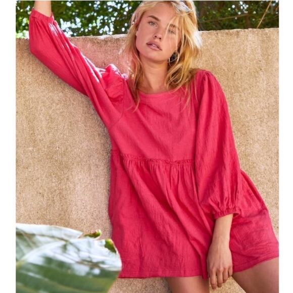 Free People Beyond Obsessed Long Sleeve Romper in Hot Pink X-Small Gently Used - Picture 1 of 5